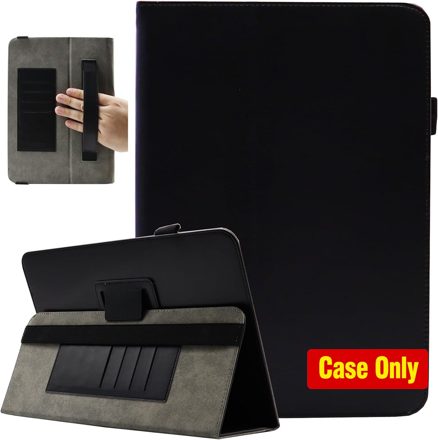 Tablet Case for 10-11 Inch Tablet, PU Leather, Folding Stand, Black