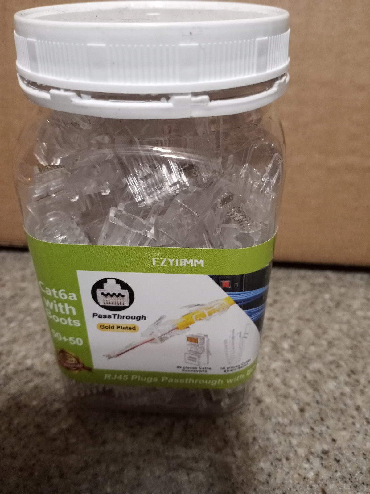 Cat6a with Boots 50+50 - RJ45 Plugs Passthrough with Boots