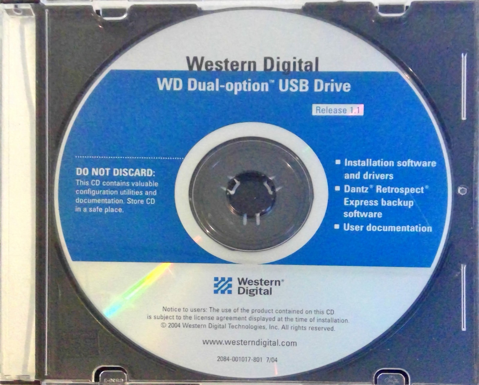Genuine Western Digital WD Dual-Option USB Drive Release 1.1, Windows, 2004, New