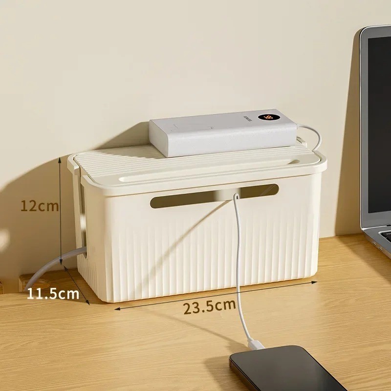 Desktop Cable Management Box Charging Cord Storage Organizer White 
