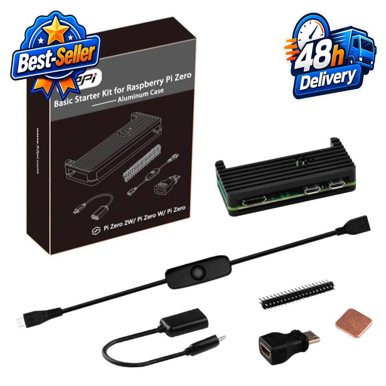 GeeekPi Aluminum Case for Raspberry Pi Zero 2 W/Zero W - Black