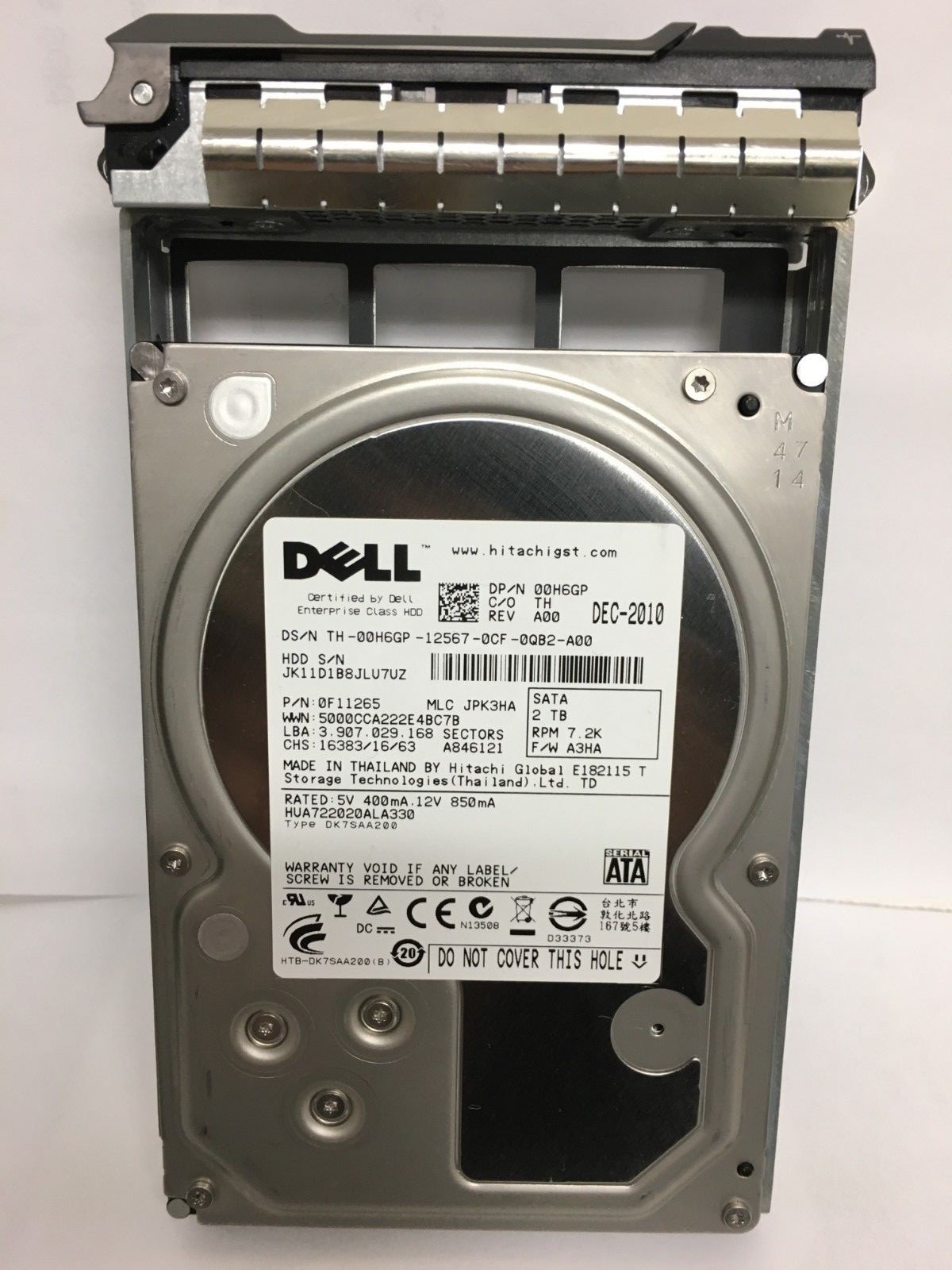 Dell 00H6GP 2TB 7200RPM SATA II 3.5" HDD 0F11265 WITH CADDY F11265  tray 0H6GP 