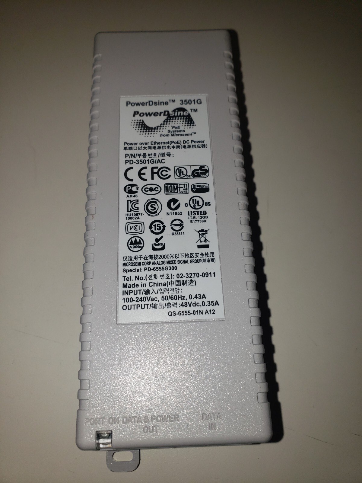 PowerDsine Power Over Ethernet POE DC Power Adapter 3501G PD-3501G/AC