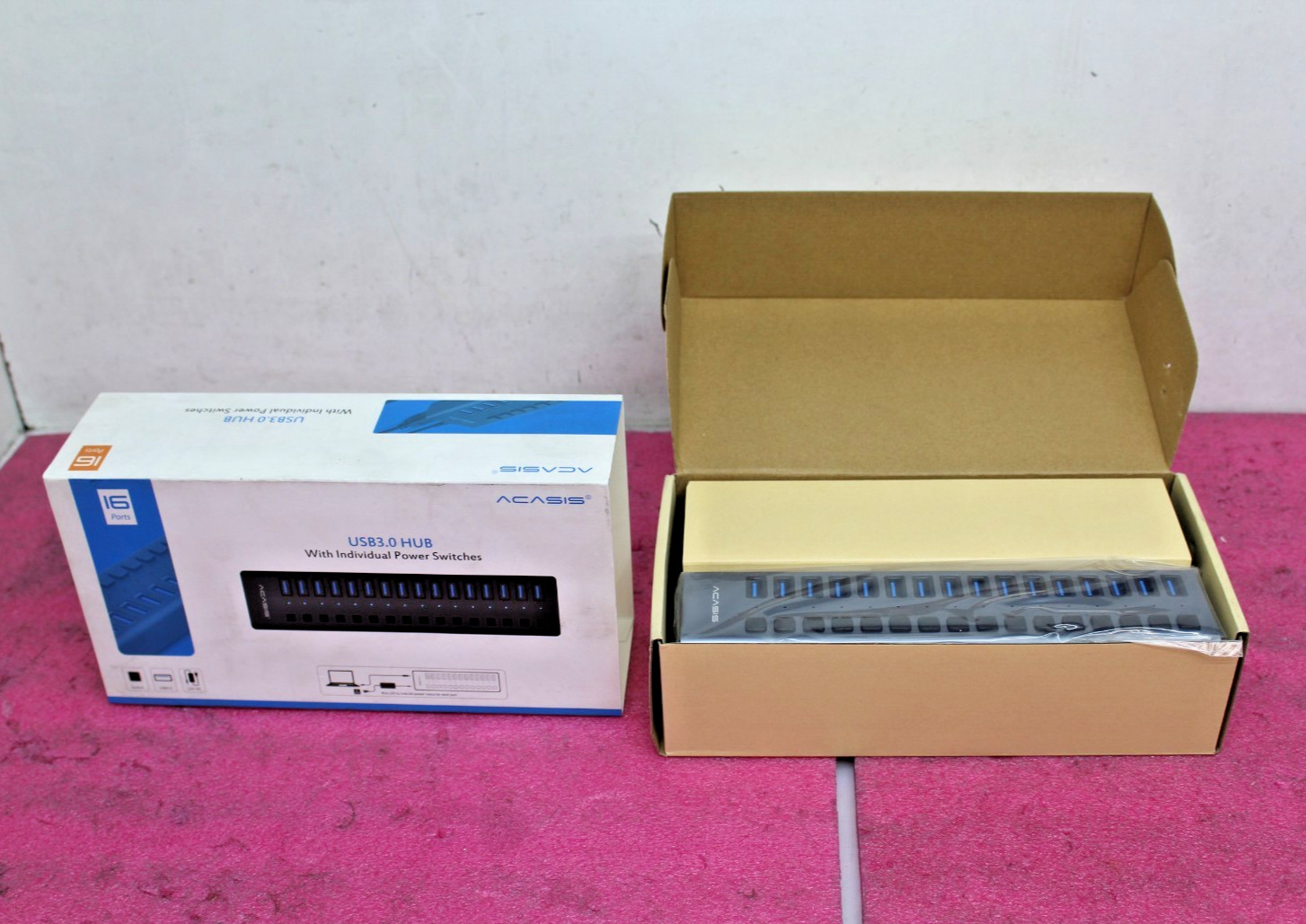 ACASIS 16-Port USB 3.0 Mains Powered Hub Individual Switches W/Power Supply T9A2