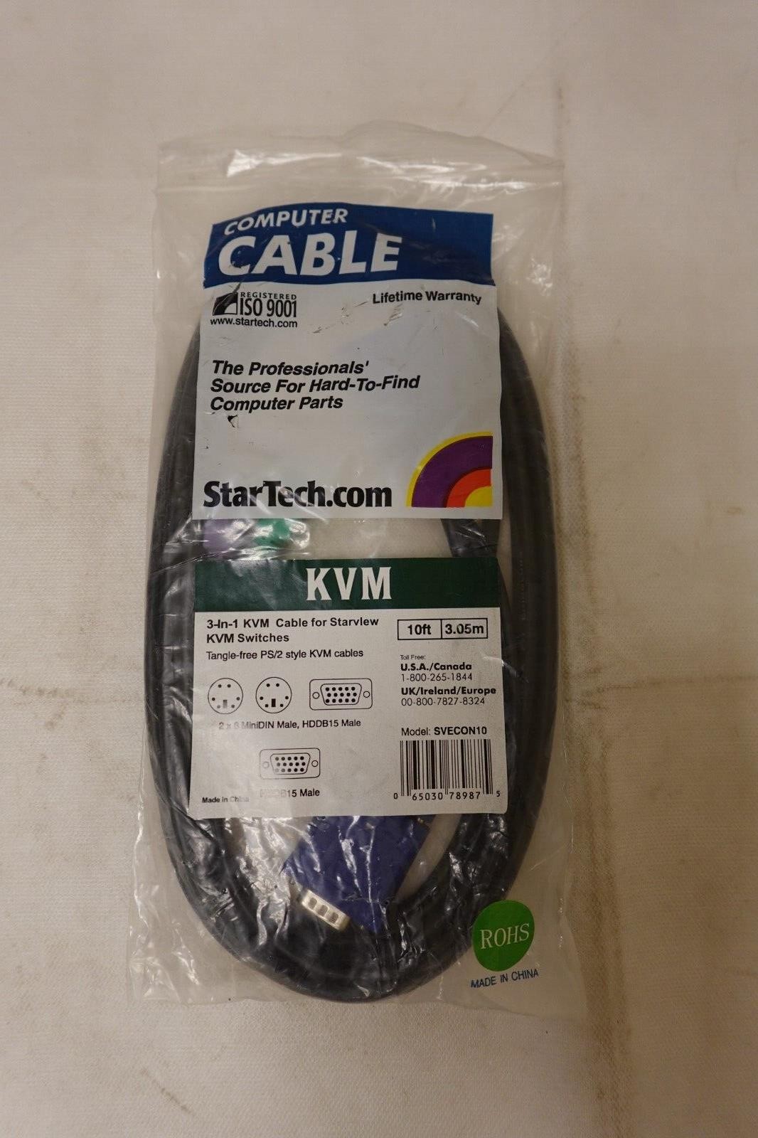 StarTech 3in1 10-Ft. KVM Cable for StarView KVM Switches - SVECON10 - NOS