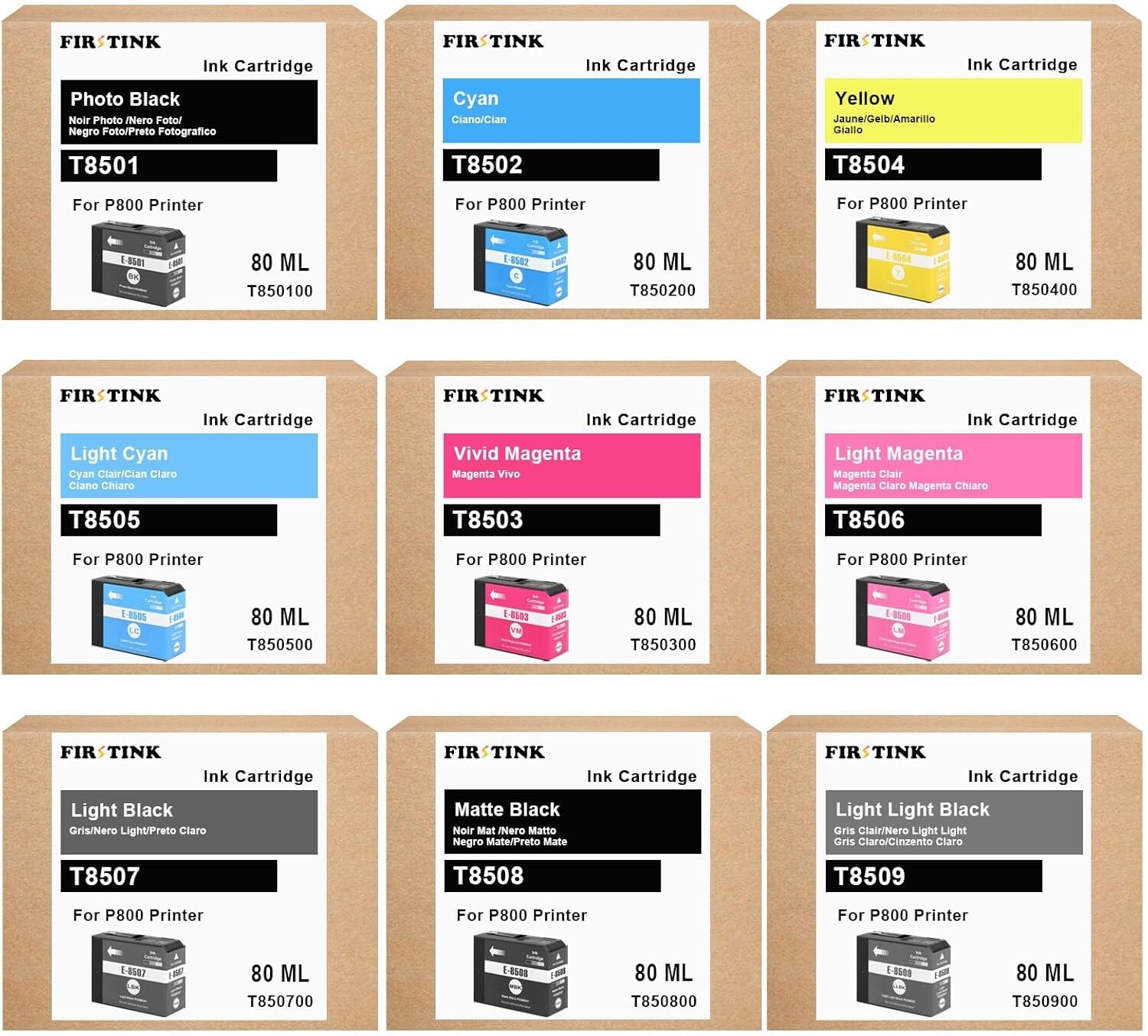 T850 9 pack of Ink Cartridges High Capacity 80ML T8501 T8502 T8503 T8504 T8505