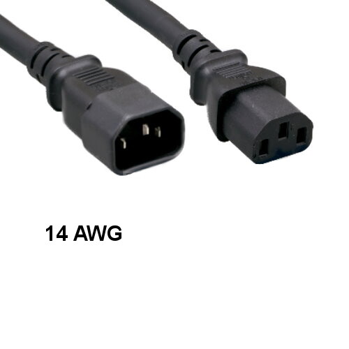 Kentek 1 ft AC Power Cable IEC-60320 C13 to C14 Extension 14 AWG 15A 250V SJT