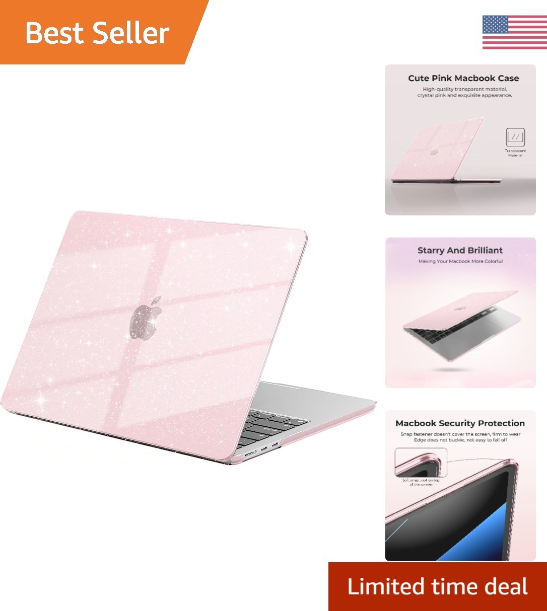 Polycarbonate Case for MacBook Air 13.6" - Sparkly Pink & Durable Design
