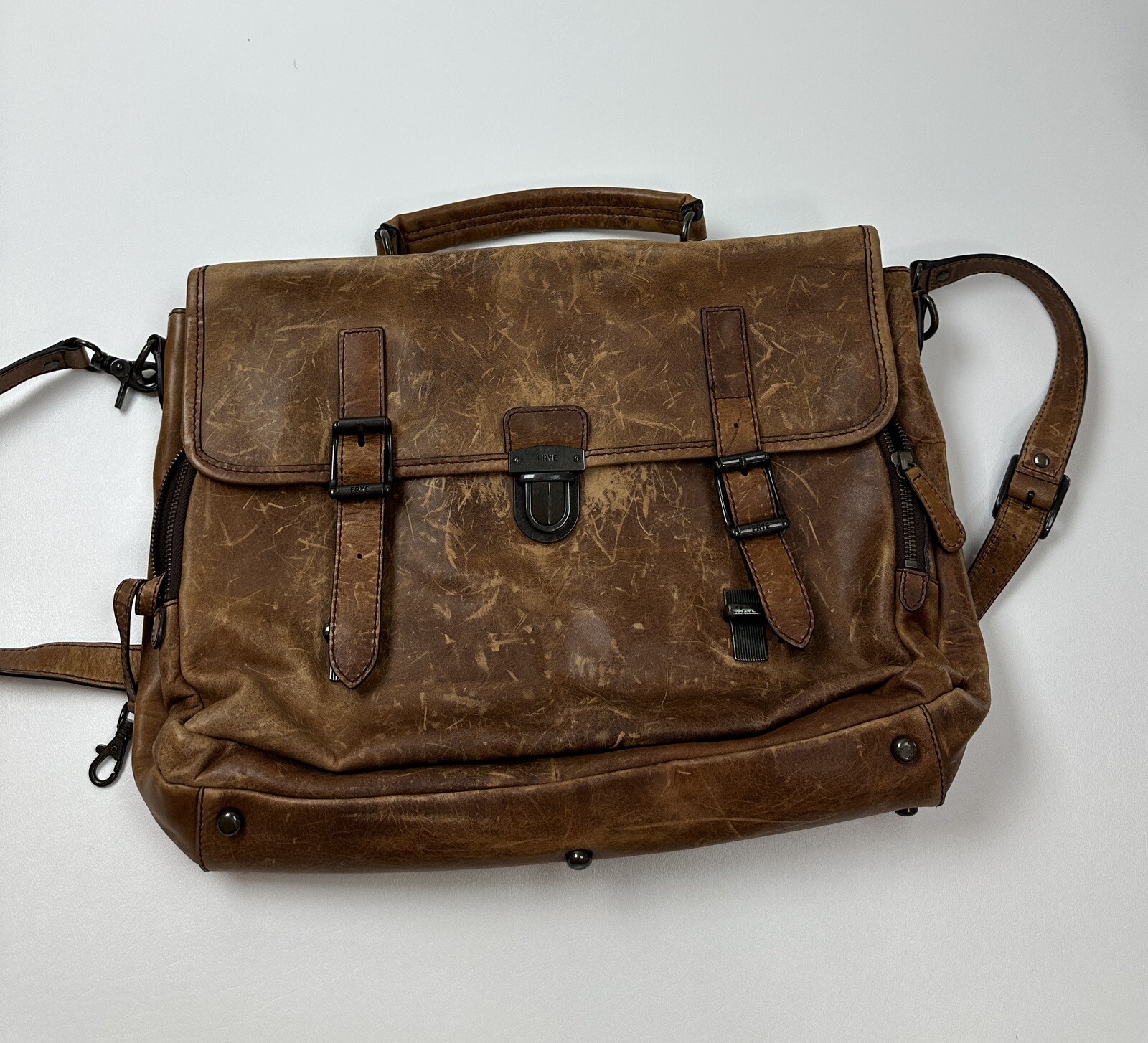 FRYE Logan Rugged Worn Leather Briefcase MSRP $528  #262