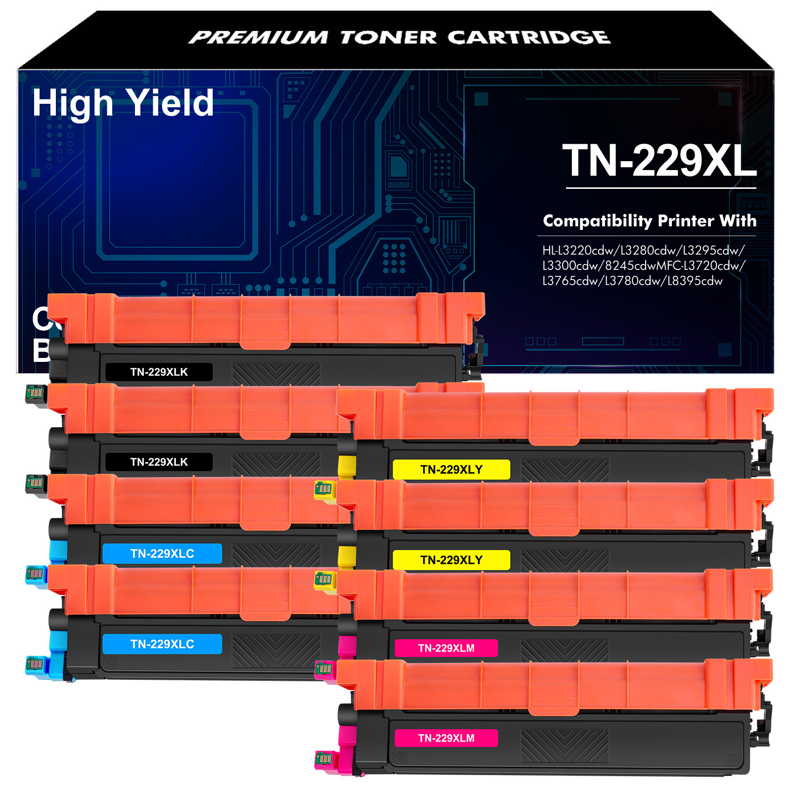 8PK Compatible TN229 XL Compatible With Brother MFC-L8395CDW L3720CDW L3765CDW