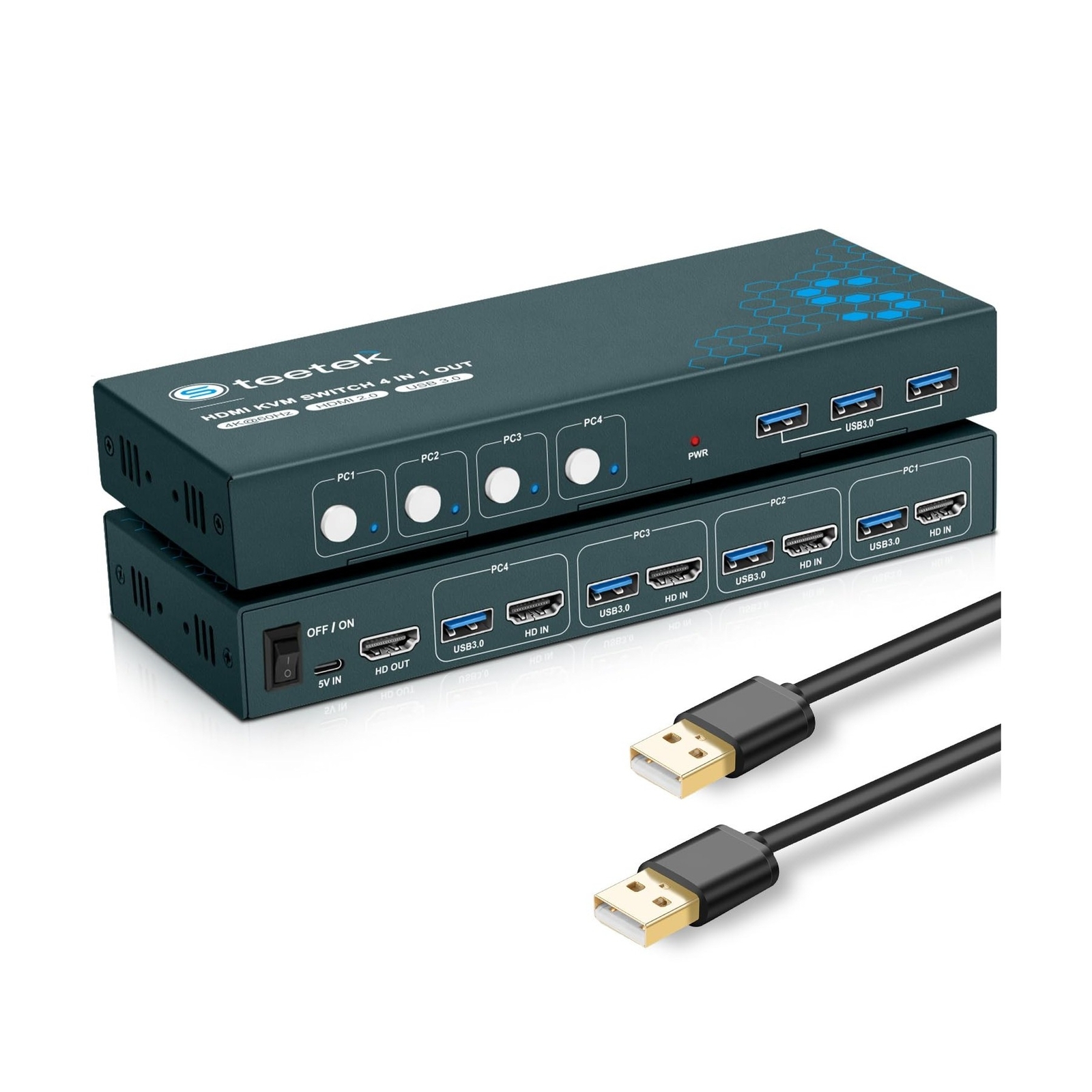 Steetek Kvm Switch Box for 4 Computers Share 1 Monitor, 4K@60Hz 4X1 KVM Switc...