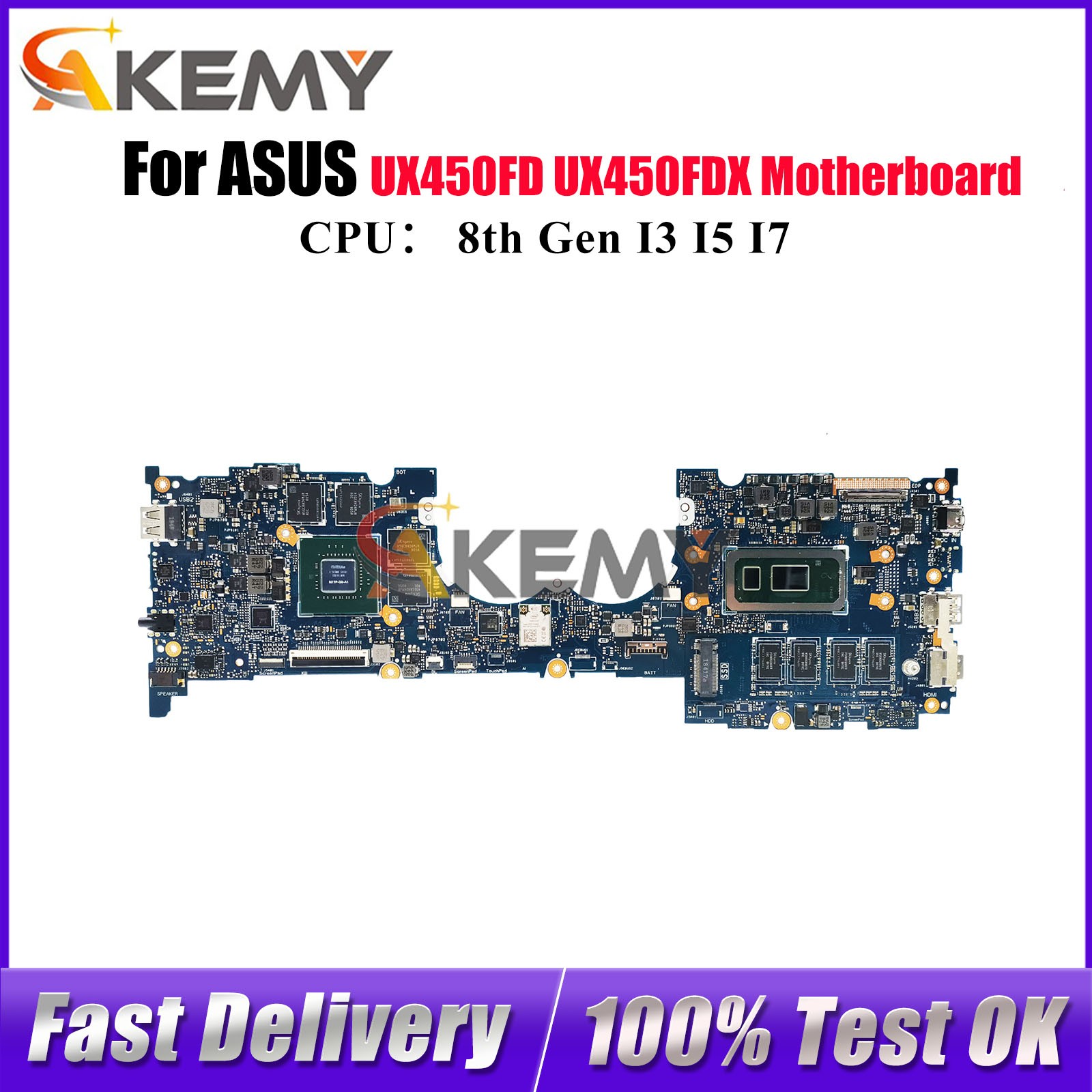 UX450FDX Laptop Motherboard For ASUS UX450FD Mainboard W/ I3 I5 I7 CPU tests OK