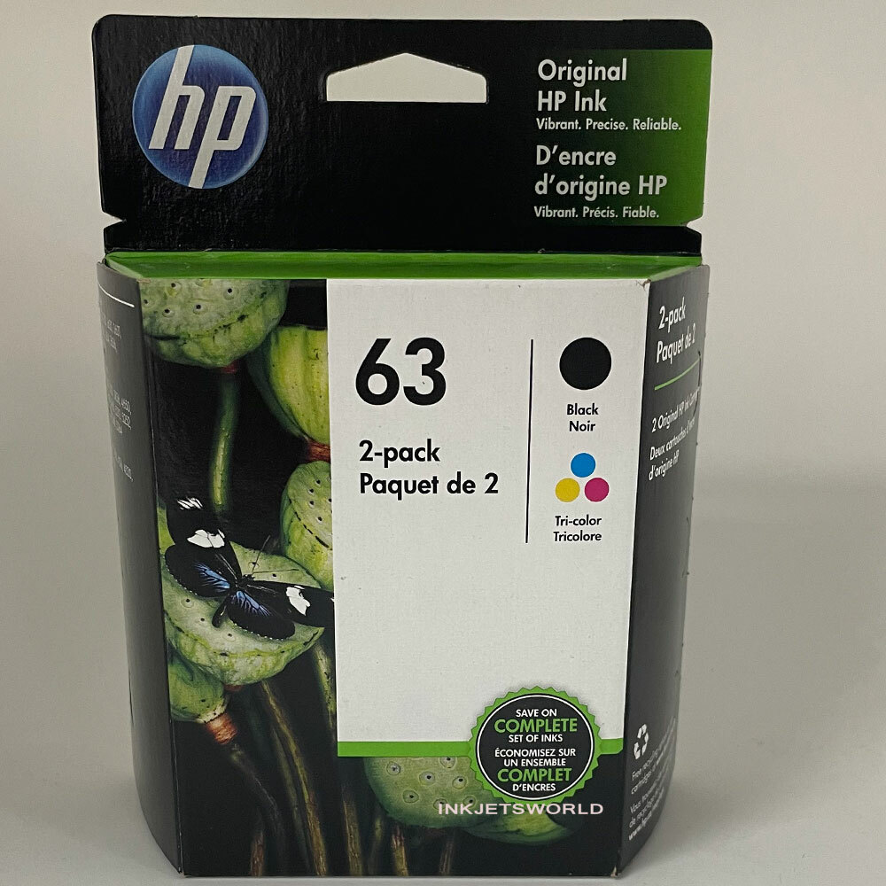 HP 63 Genuine Black Color Ink Cartridges Combo 2 Pack New Retail Box