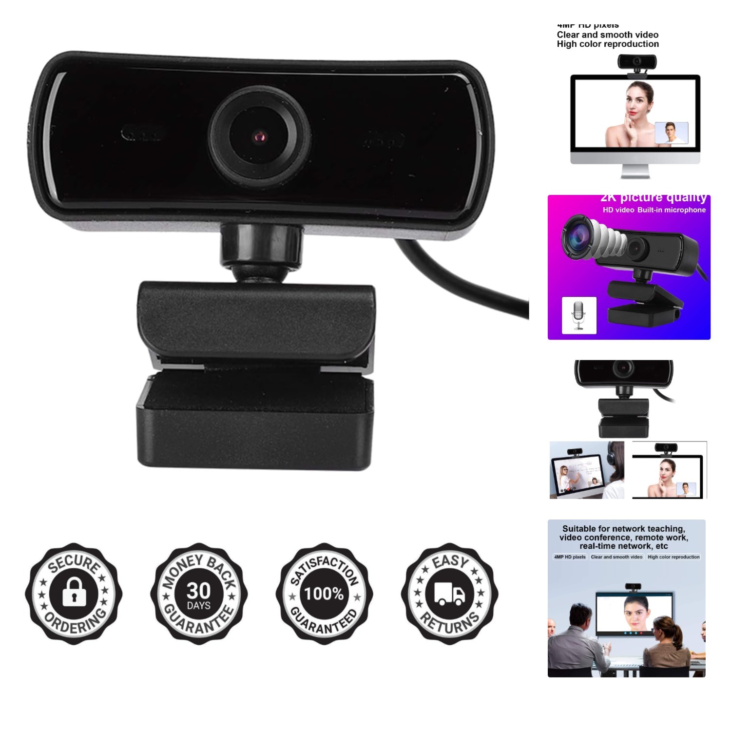Versatile USB 4K Streaming Webcam with 3M Audio Pickup & Rich Color Reproduction