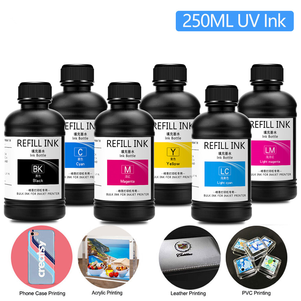 6x250ml LED UV Curing Ink For Epson 1390 1410 1500W L800 L805 R290 TX800 XP600