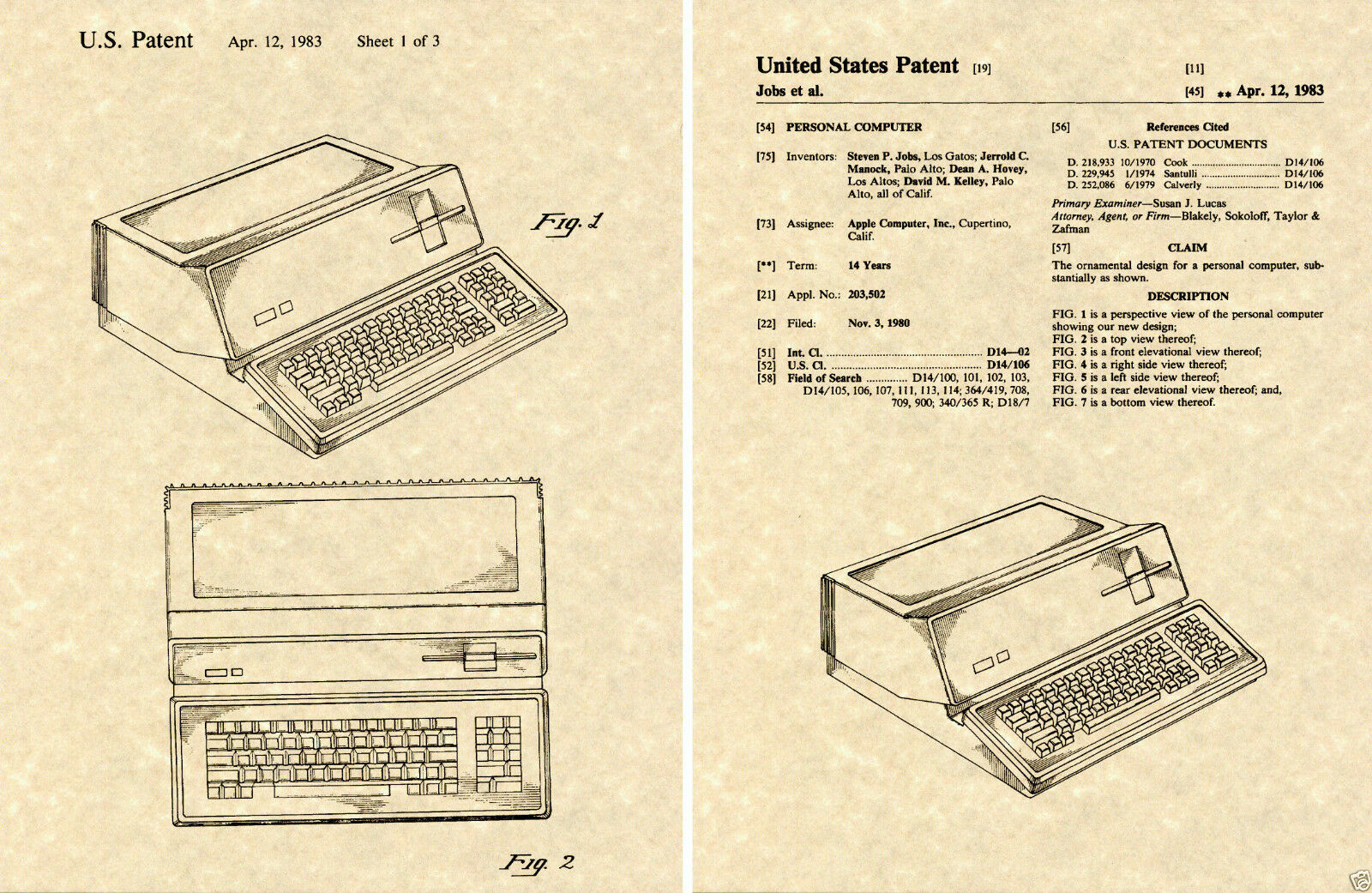 Steve Jobs US PATENT for APPLE III Art Print READY TO FRAME 3 computer 111