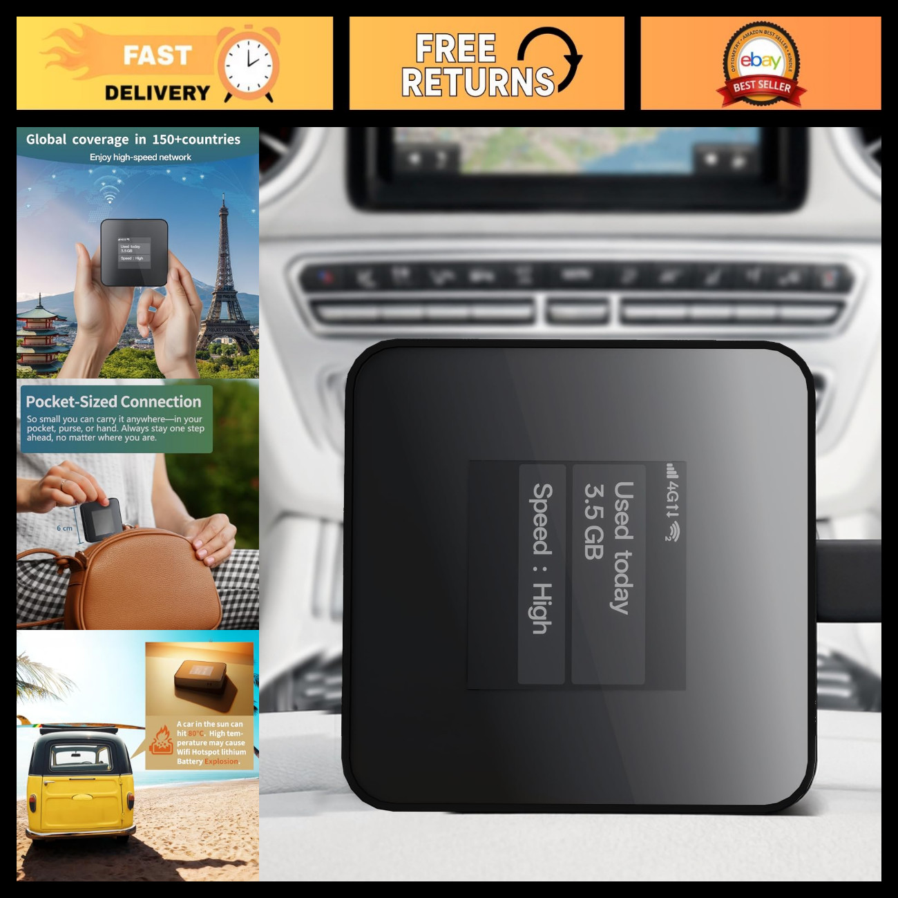 Portable WiFi Hotspot for Travel | Pocket WiFi Device | No SIM, Prepaid Data | C