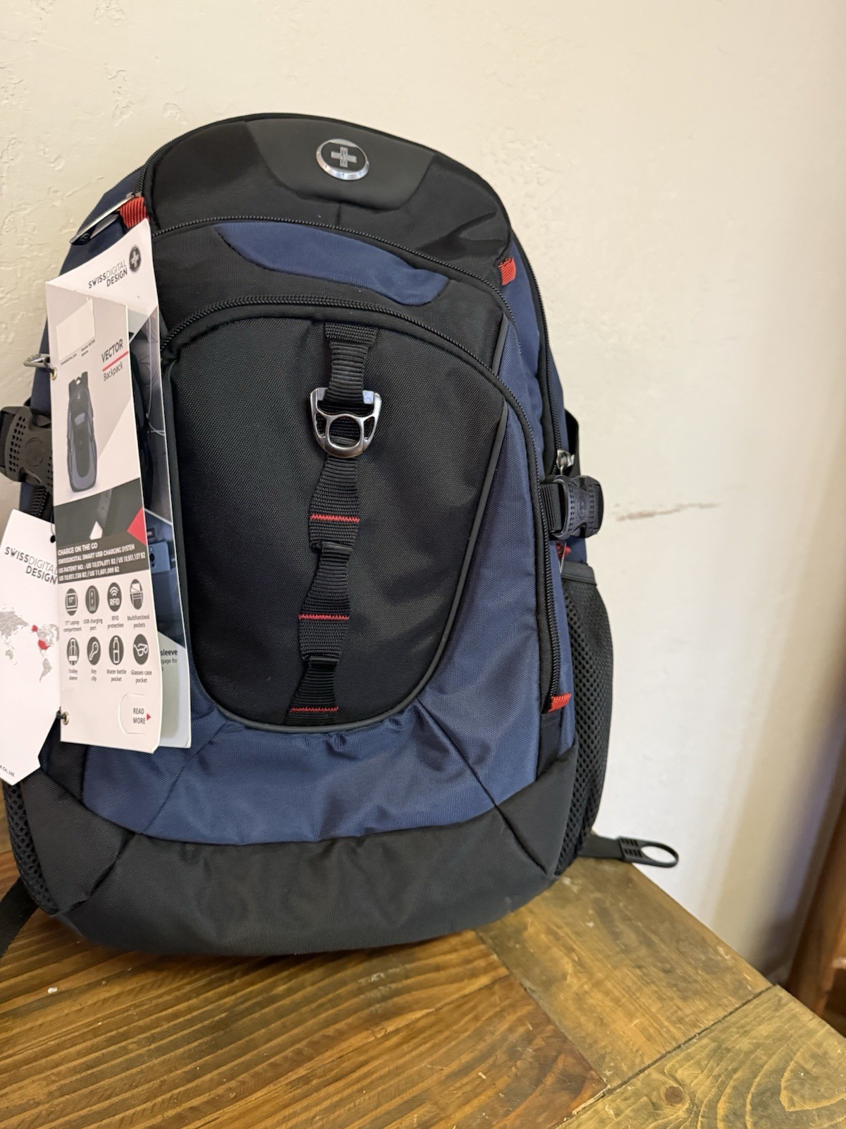 NWT Swiss Digital Design Vector Backpack Blue Lots of Compartments17 Laptop Bag