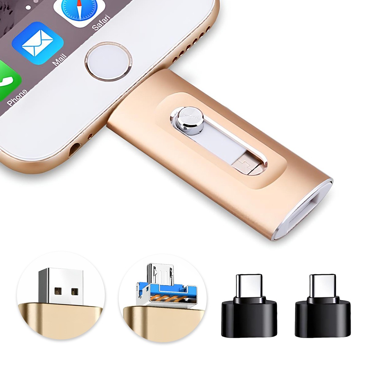 4in1 Flash Drive High Speed USB Memory Storage Photo Stick for iPhone Androind