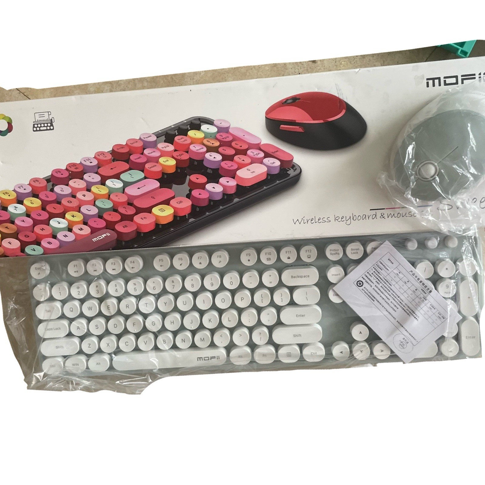 MOFII 104 Round Keys Lovely Full-Size Keyboard Mouse Mint Blue Green New NIB