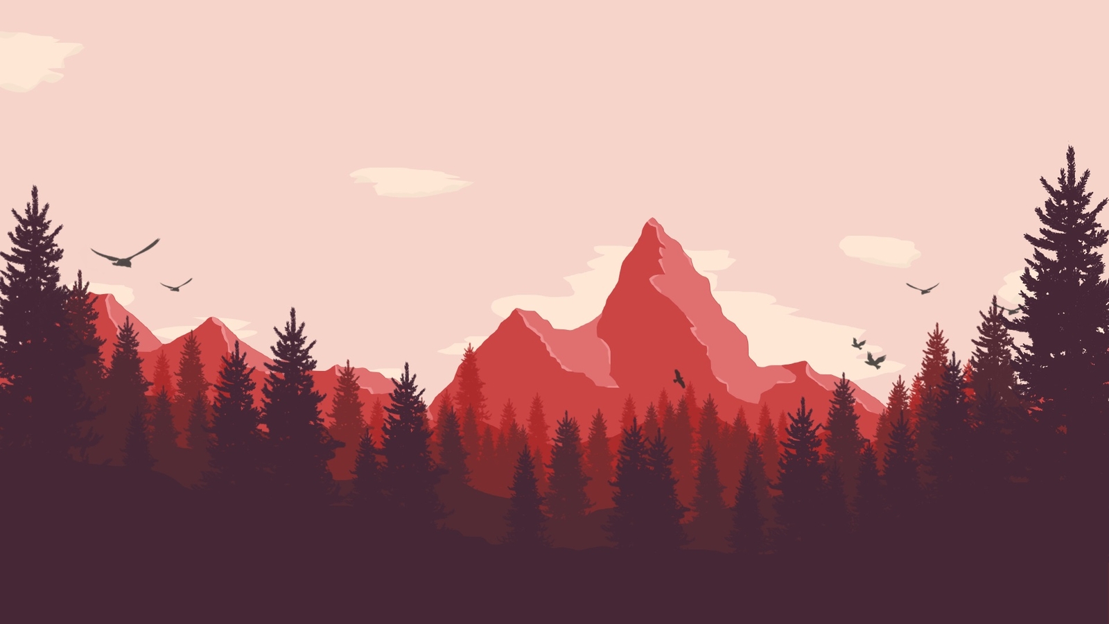 Landscape  nature mountains trees birds Custom Gaming Mat Desk