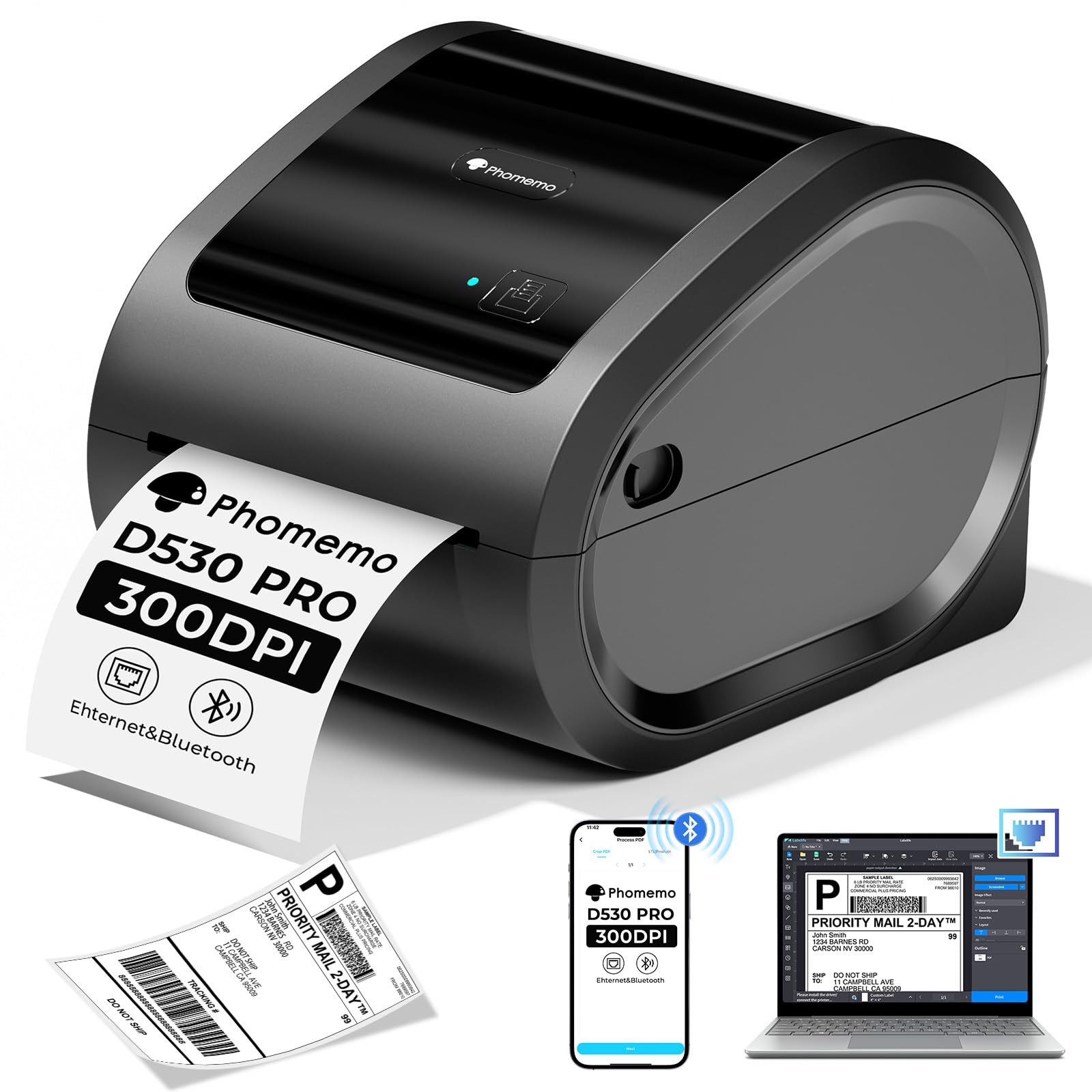 Wireless Label Printer Phomemo 4x6 Ethernet Bluetooth