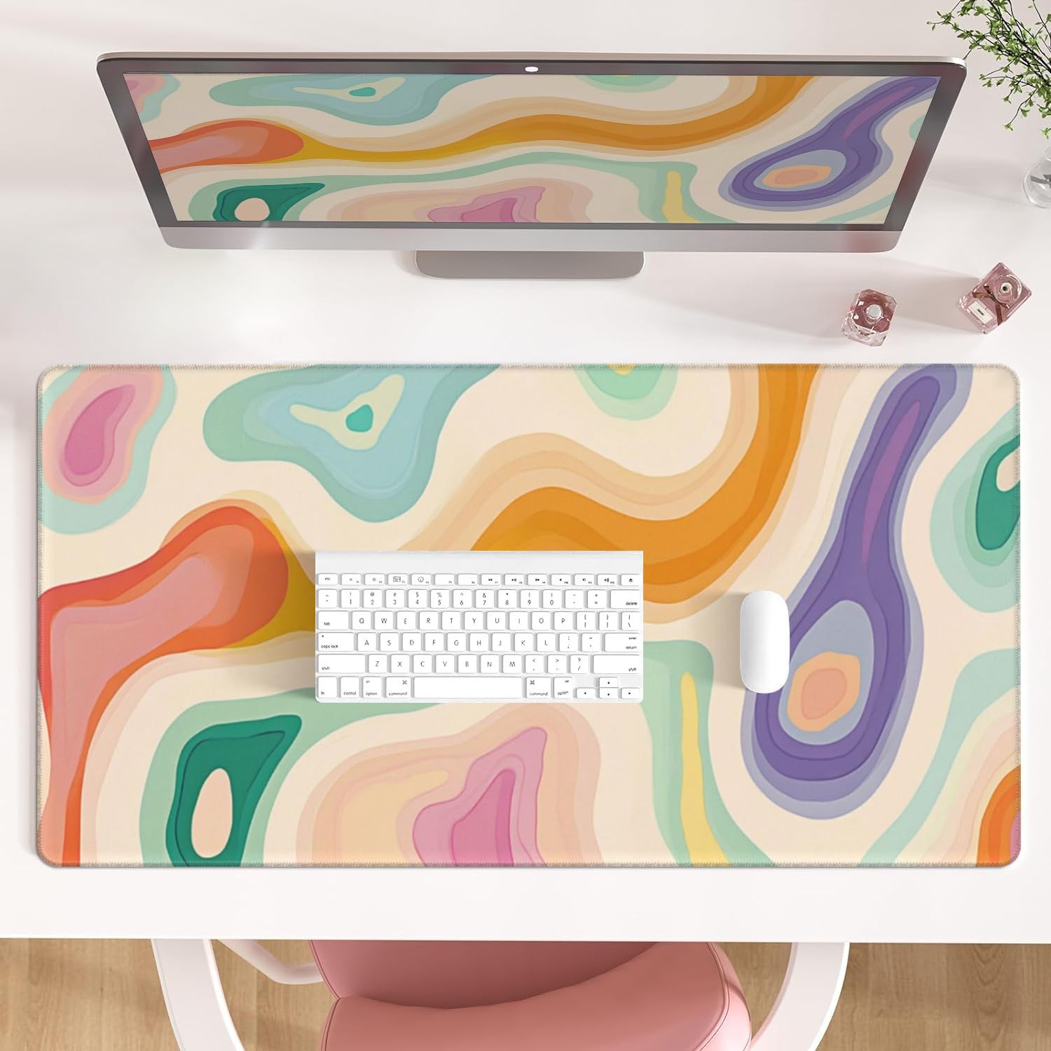 Abstract Aesthetic Desk Mat Desktop Gaming Mouse Pad Long Cute Keyboard Base