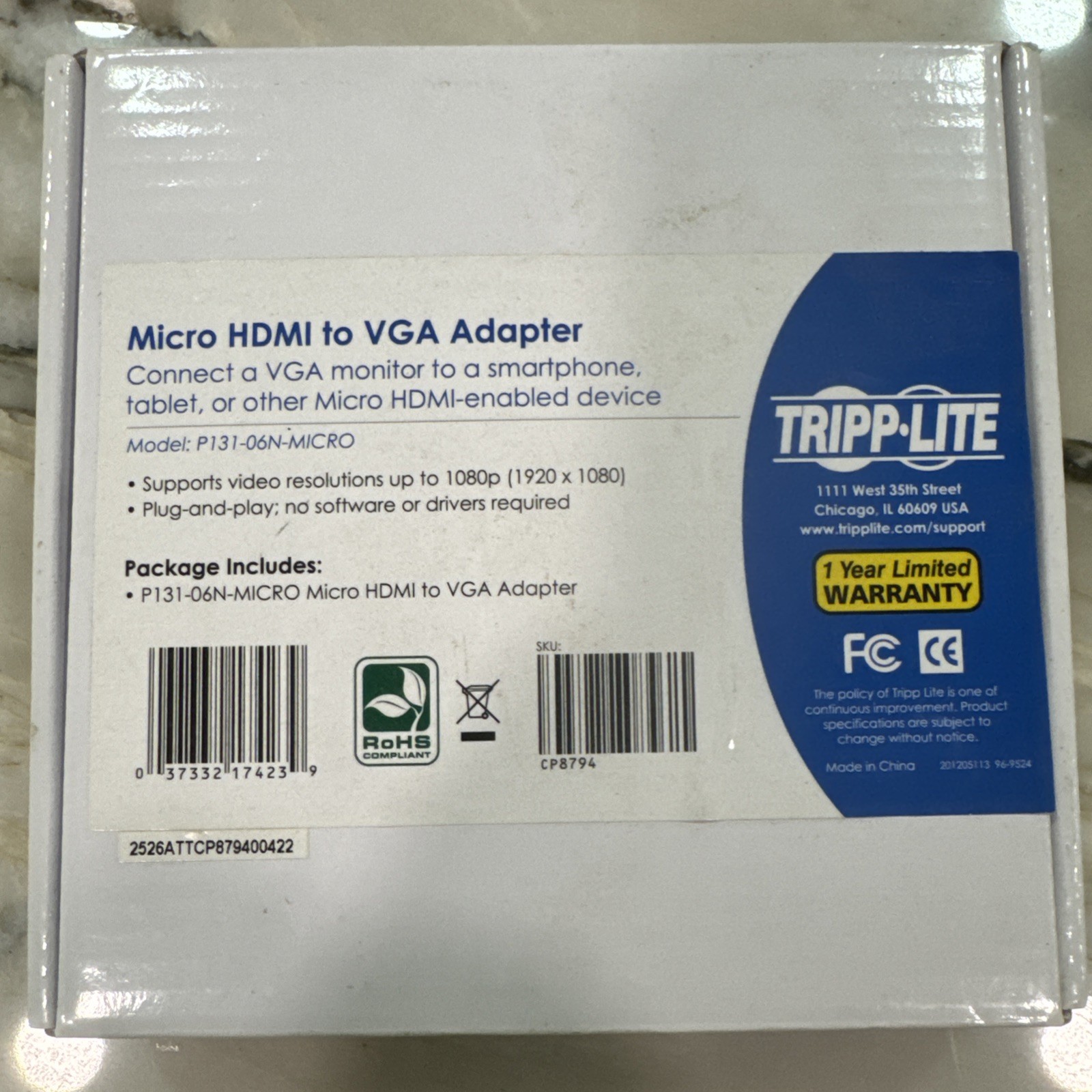 Tripp-Lite Micro HDMI M To VGA Adapter Black 9" Model P131-06N-Micro