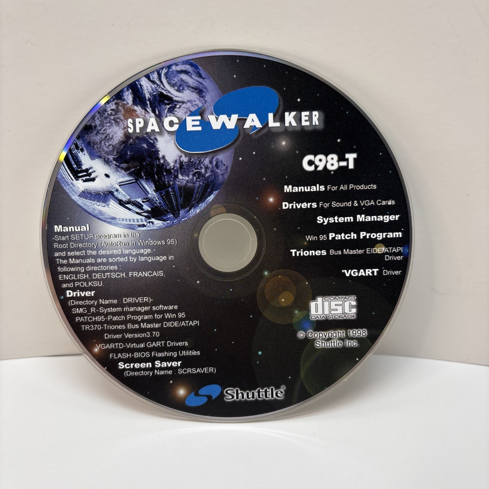 Vintage Spacewalker M98 Drivers and Manuals CD, System Manager Shuttle Inc