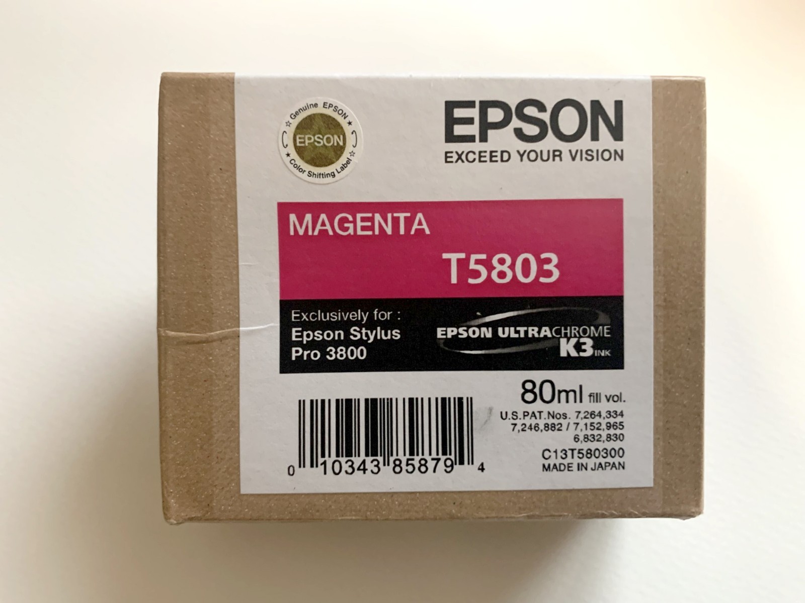 02-2011 New In Box Genuine Epson Pro 3800 LightMagenta 80ml K3 Ink T5806 T580600