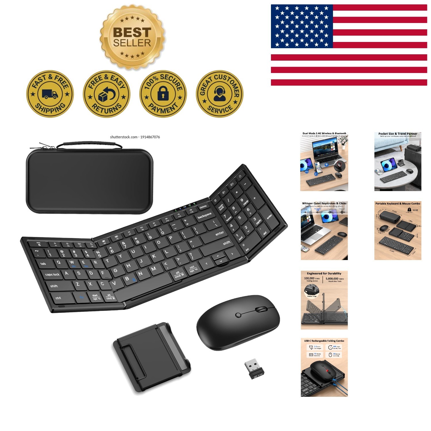Luxury Foldable Wireless Keyboard & Mouse Combo: Portable for Travel Efficiency