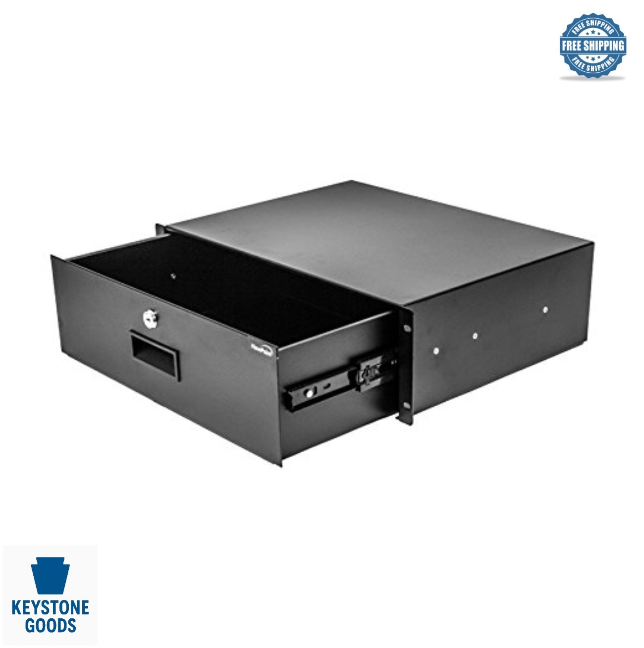3U Rack Mount Drawer 19 Inch Locking Server Cabinet Deep Drawer with Key Black