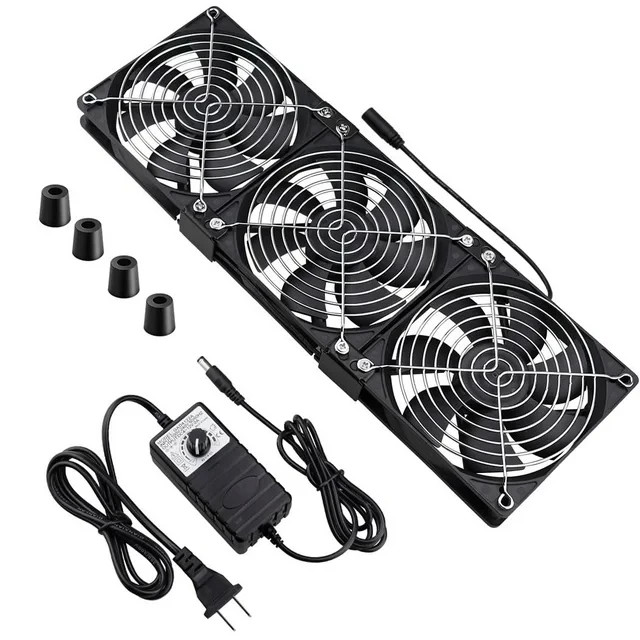 Wathai Dual Ball 3 x 120mm Computer Fan with AC Plug DC 12V Big Airflow Fans ...