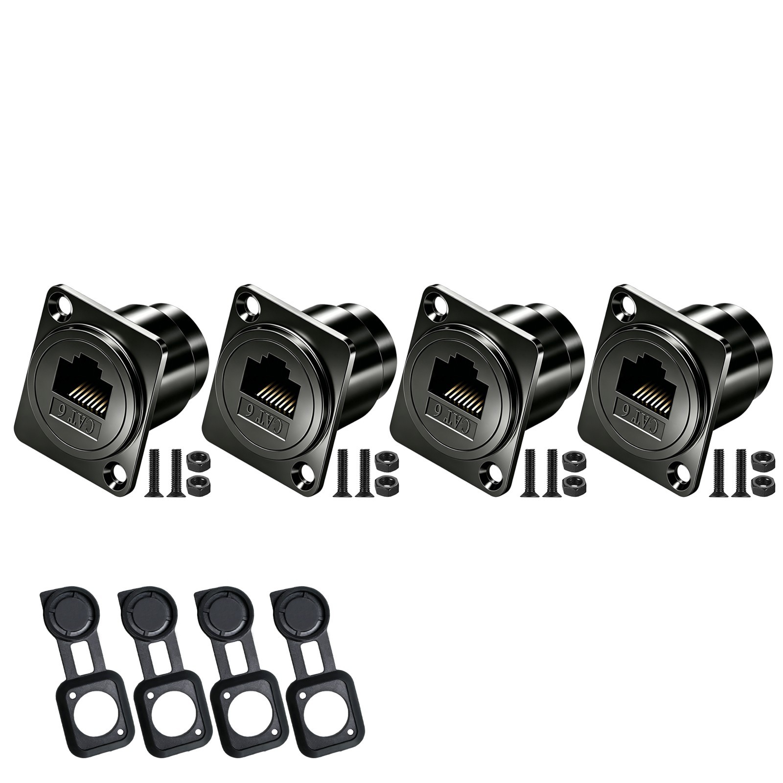 4x RJ45 CAT5 CAT6 Panel Mount D type Ethernet Coupler pass through Dual Female