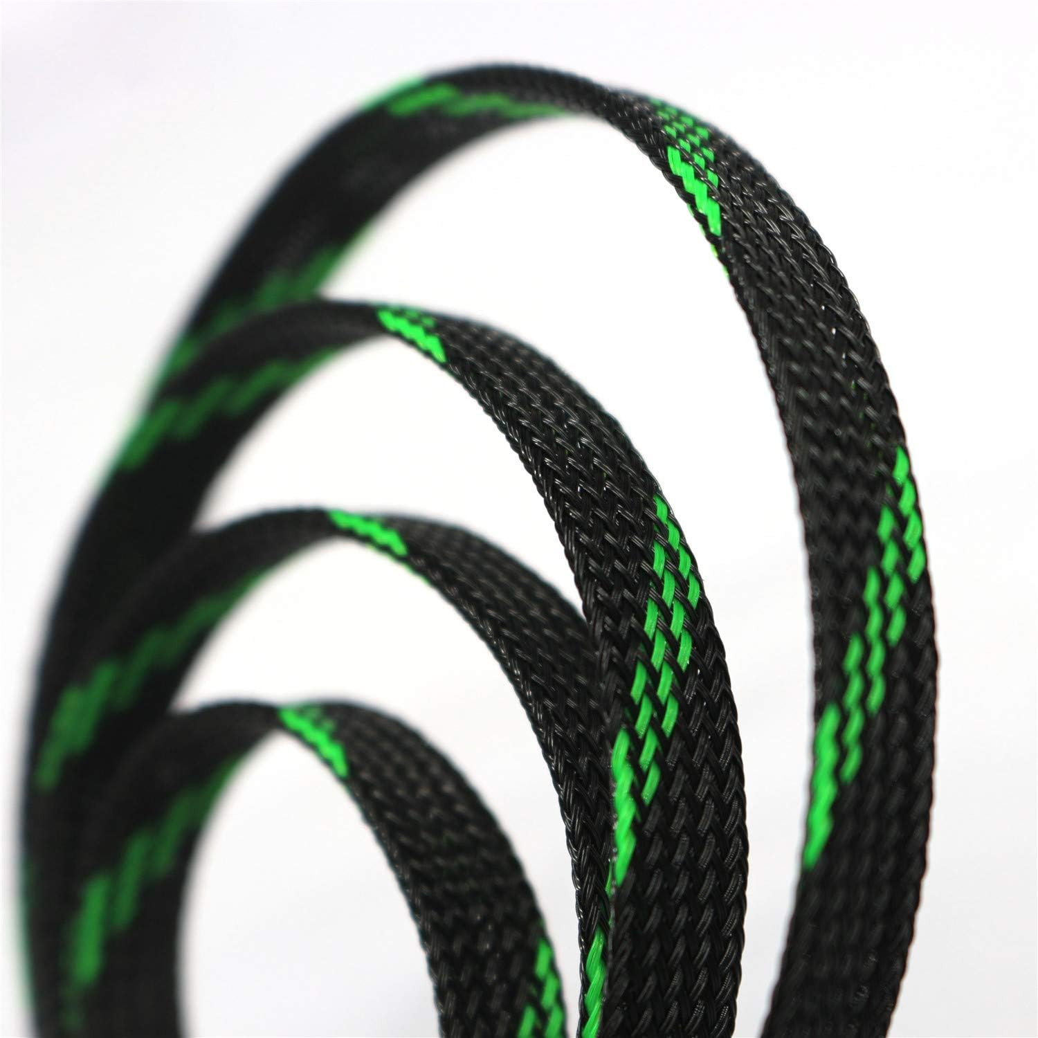 30Ft PET Expandable Sleeving Wire Cable Sleeve (1/4", Green&Black)
