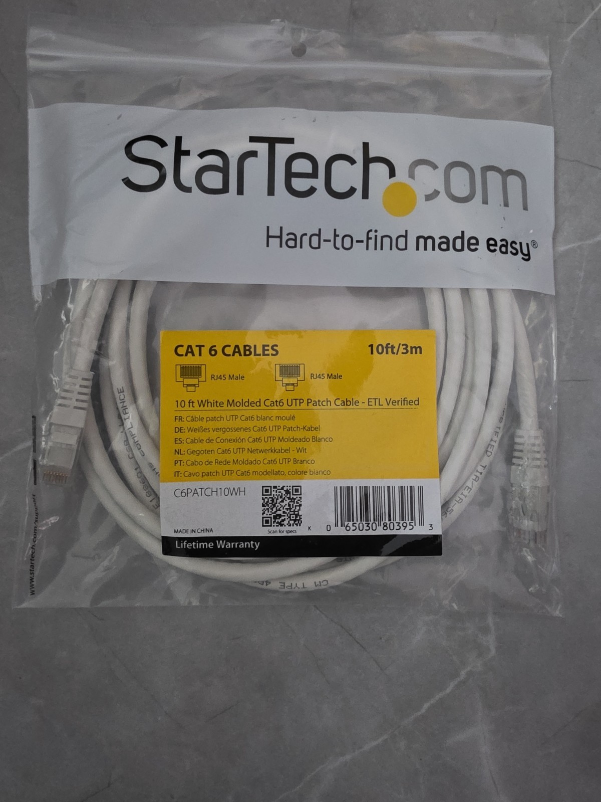 10 FT White CAT6 ETHERNET CABLE NETWORK RJ45 STARTECH C6PATCH10WH NEW
