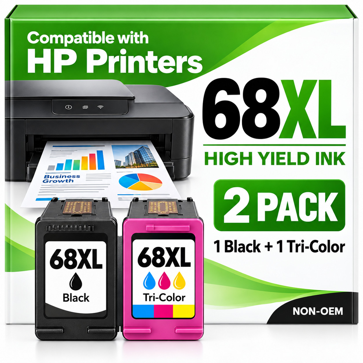 68XL High Yield Ink Cartridges Combo Compatible with HP Envy 6555e 6155e 6130e