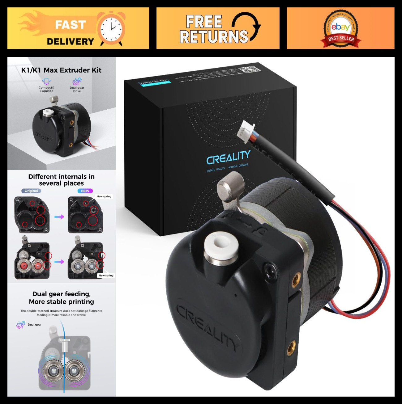 Upgraded Direct Drive Dual Gear Extruder Kit for K1 SE/Ender 3 V3 Plus 3D Printe