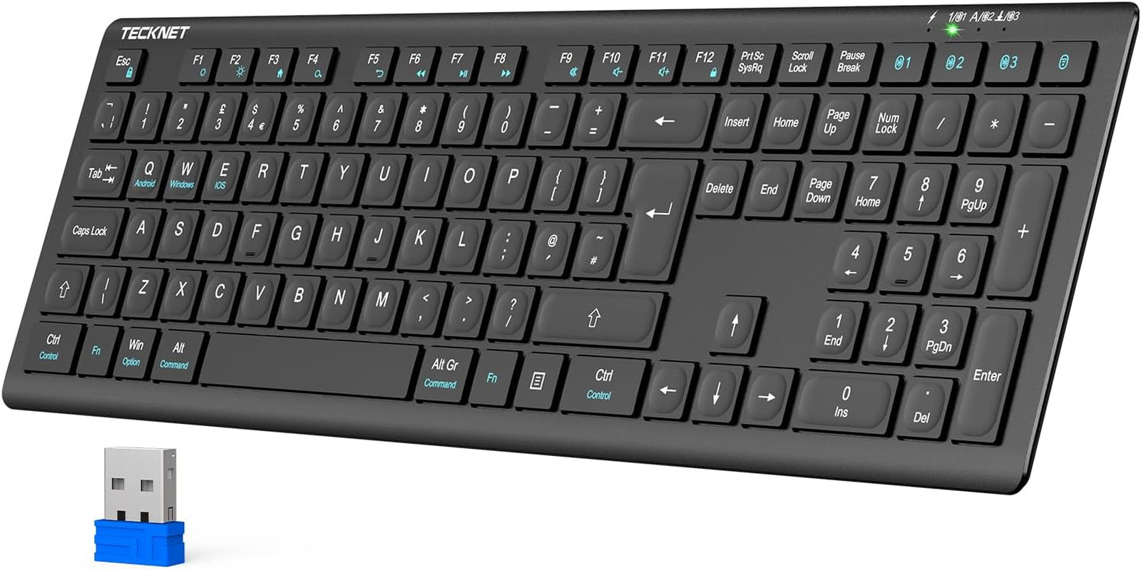 Bluetooth Keyboard Rechargeable, 4-Device Free Switching (2.4G+BT), Ultra-Slim F