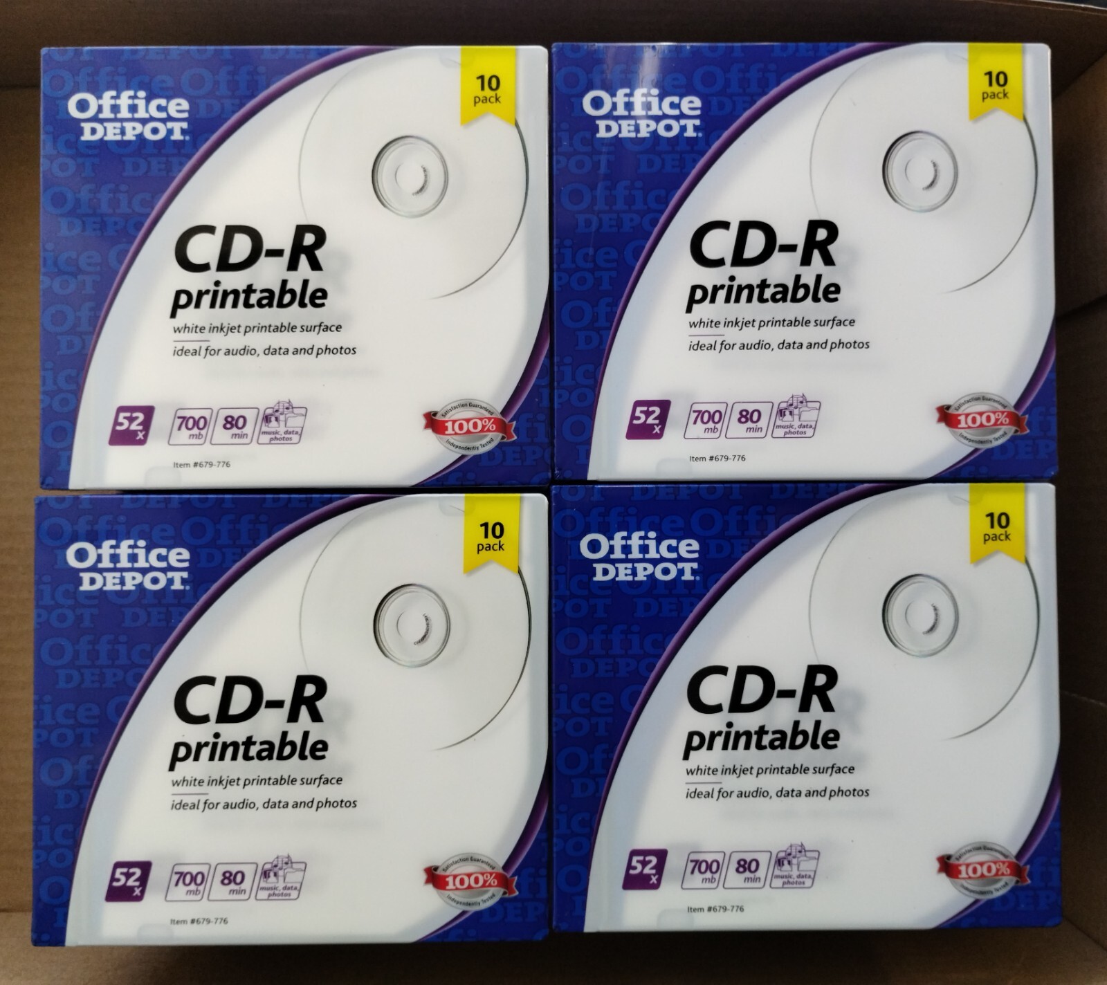 Eight (8) NEW Sealed Office Depot CD-R 52X Media With Jewel Cases, Pack Of 10