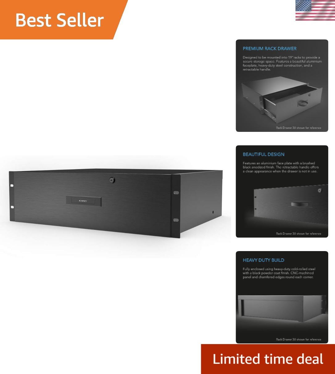 Professional 4U Rack Mount Storage Drawer with Lock for Server & AV Equipment