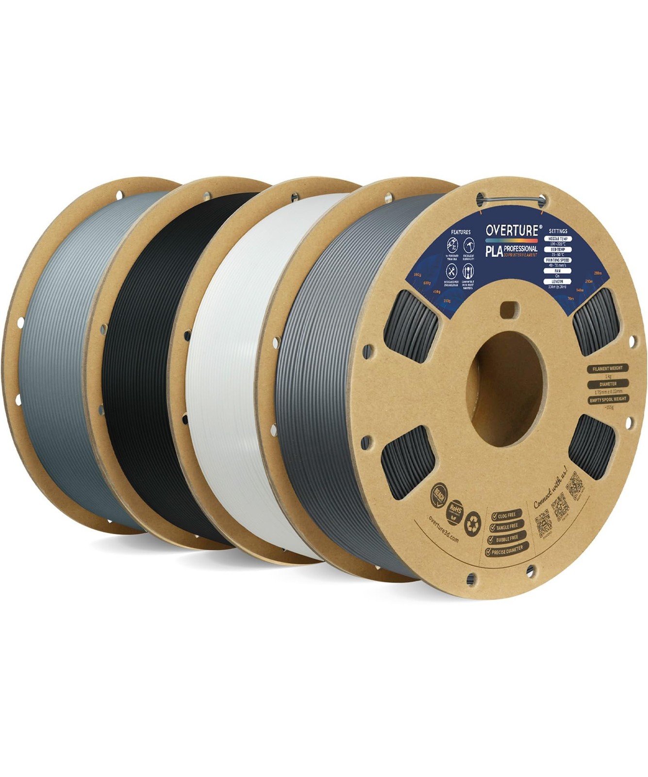 OVERTURE 4KG Bundle PLA Plus (PLA+) Filament 1.75mm, Stronger & More Durable,...