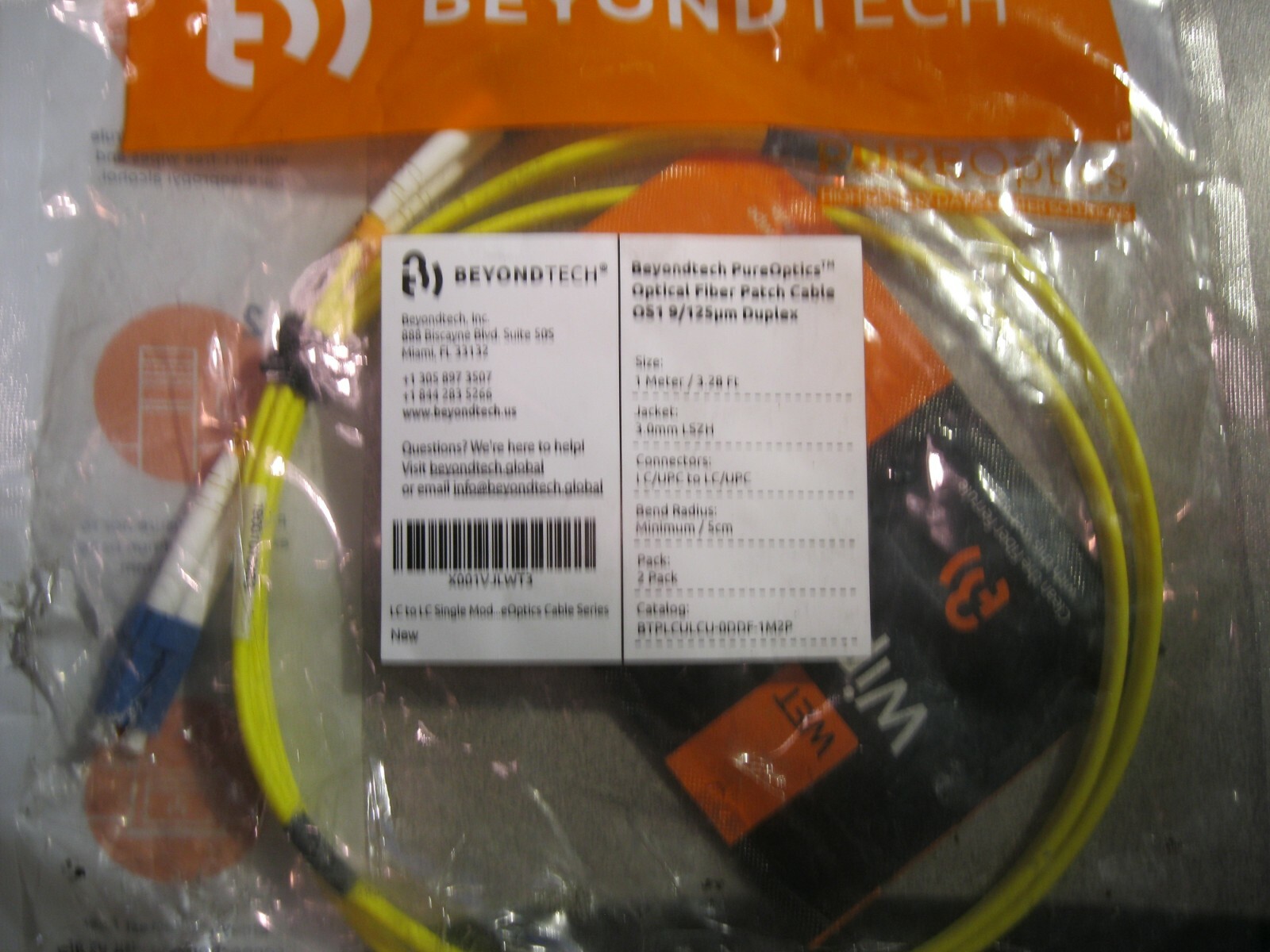 beyondtech 1 meter eoptics optical fiber patch cable os1 9/125um 3.0mm jacket