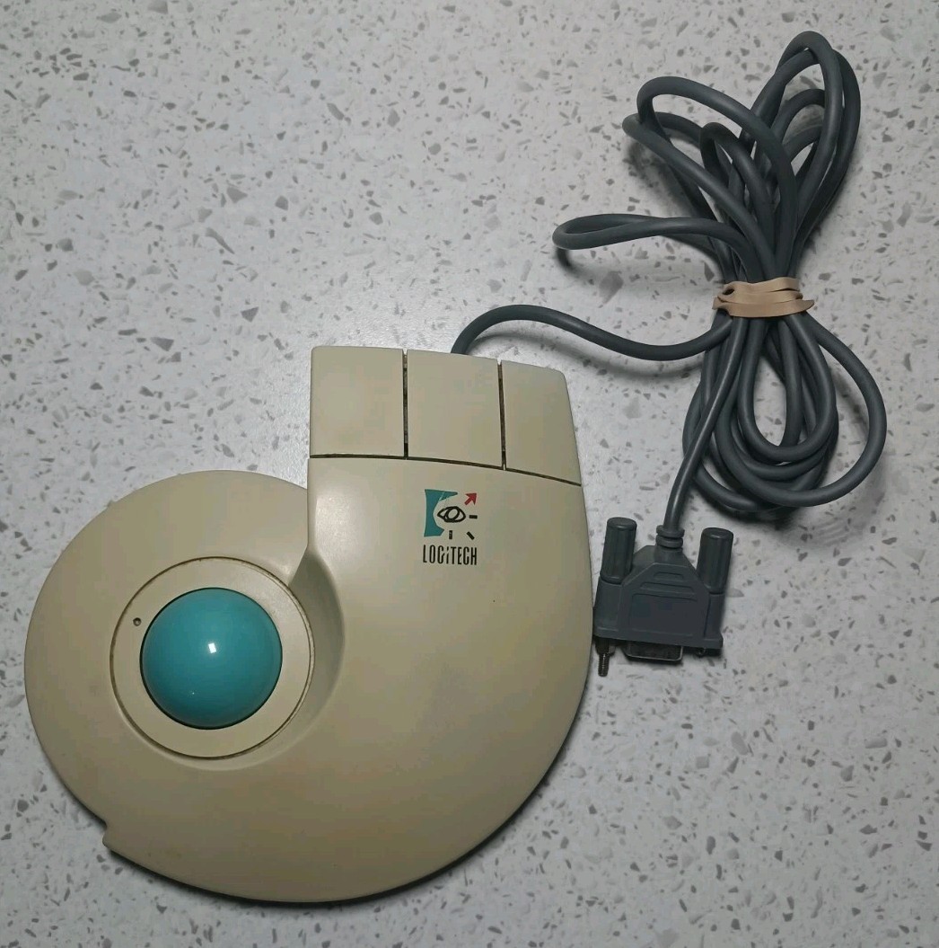 Vintage Logitech TrackMan Stationary Mouse T-CC2-9F Serial Trackball Made In USA