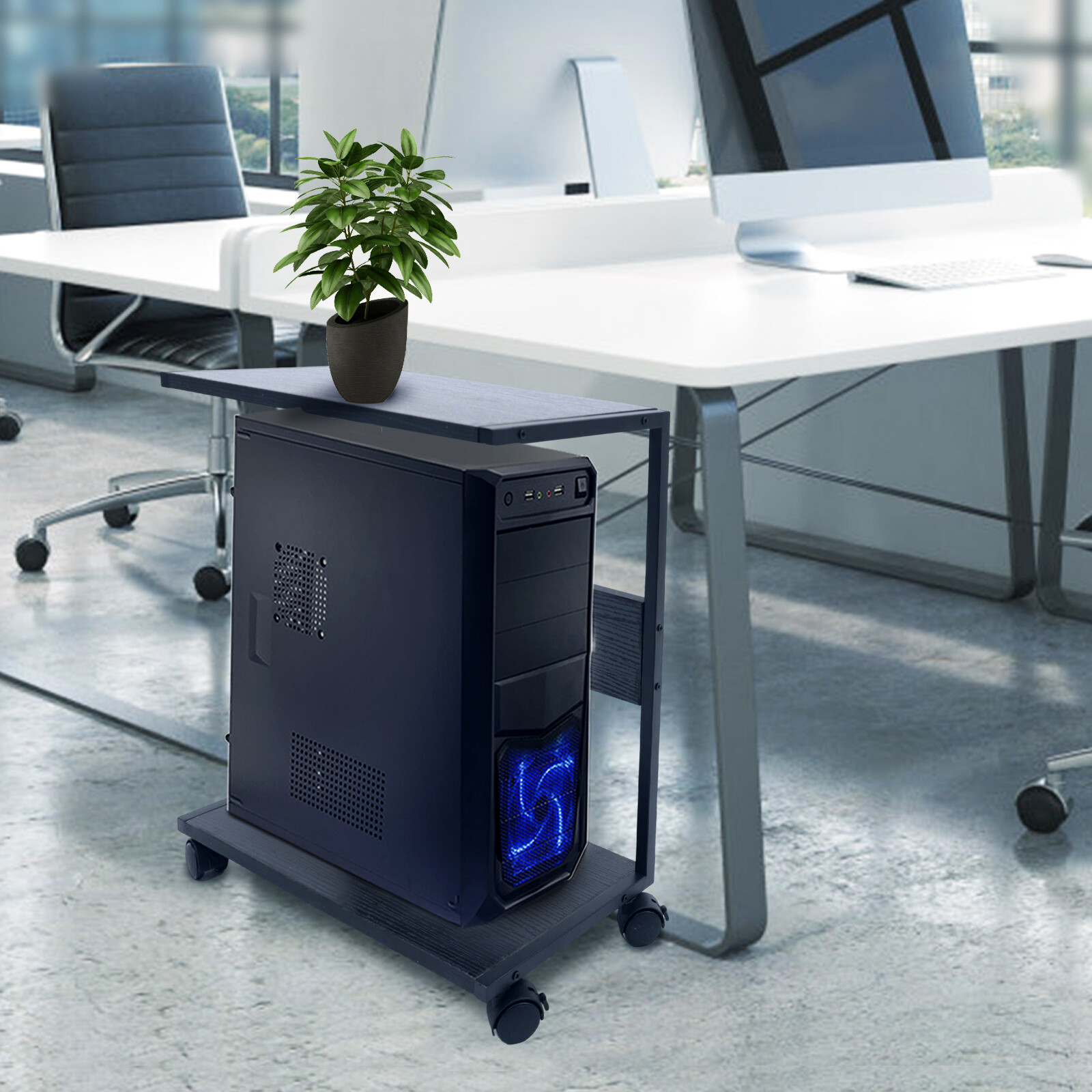 2-Tier CPU Holder Cart Under Desk Computer Tower Stand Mobile PC Tower Stand NEW