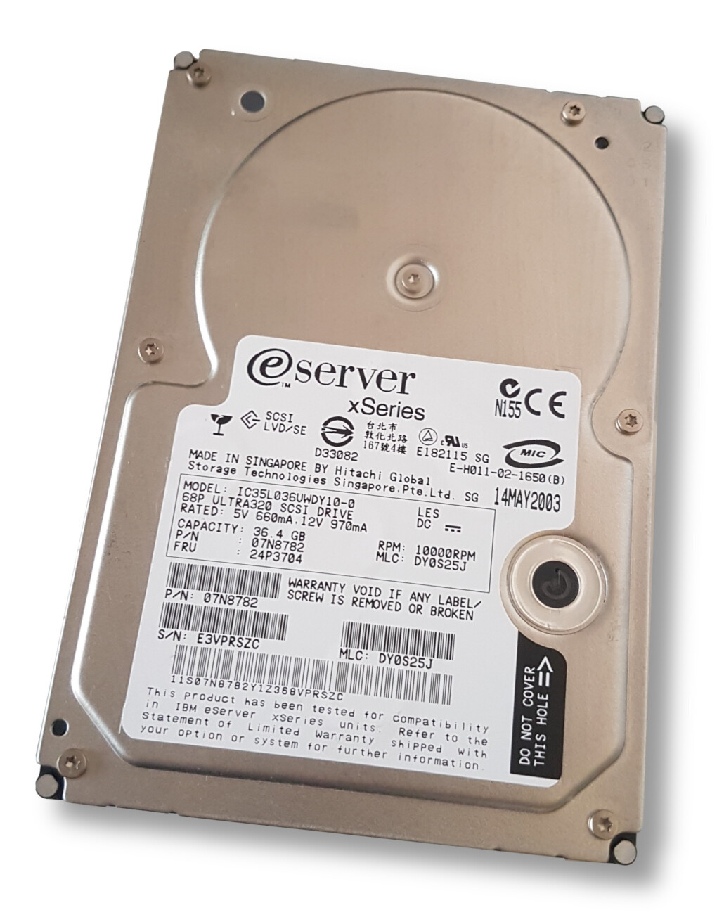 Ibm Ultrastar Ic35l036uwdy10-0 P/n: 07n8782 36.7 Gb