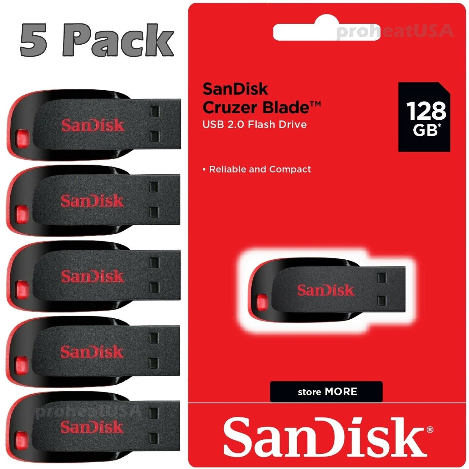 SanDisk Cruzer Blade 128GB USB 2.0 Flash Drive Thumb Memory Stick Lot Pack of 5