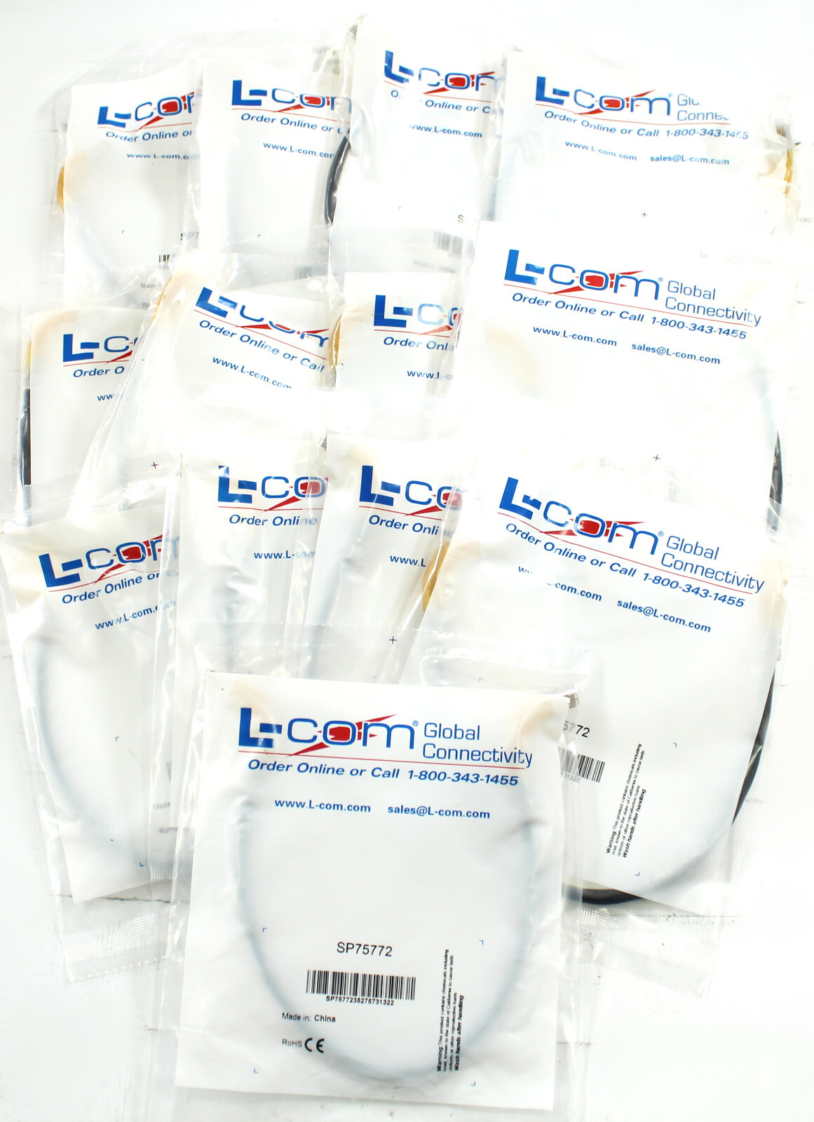 Lot of 13 L-Com Category 5E Patch Cable, Right Angle Up/Right Down Yellow 1ft