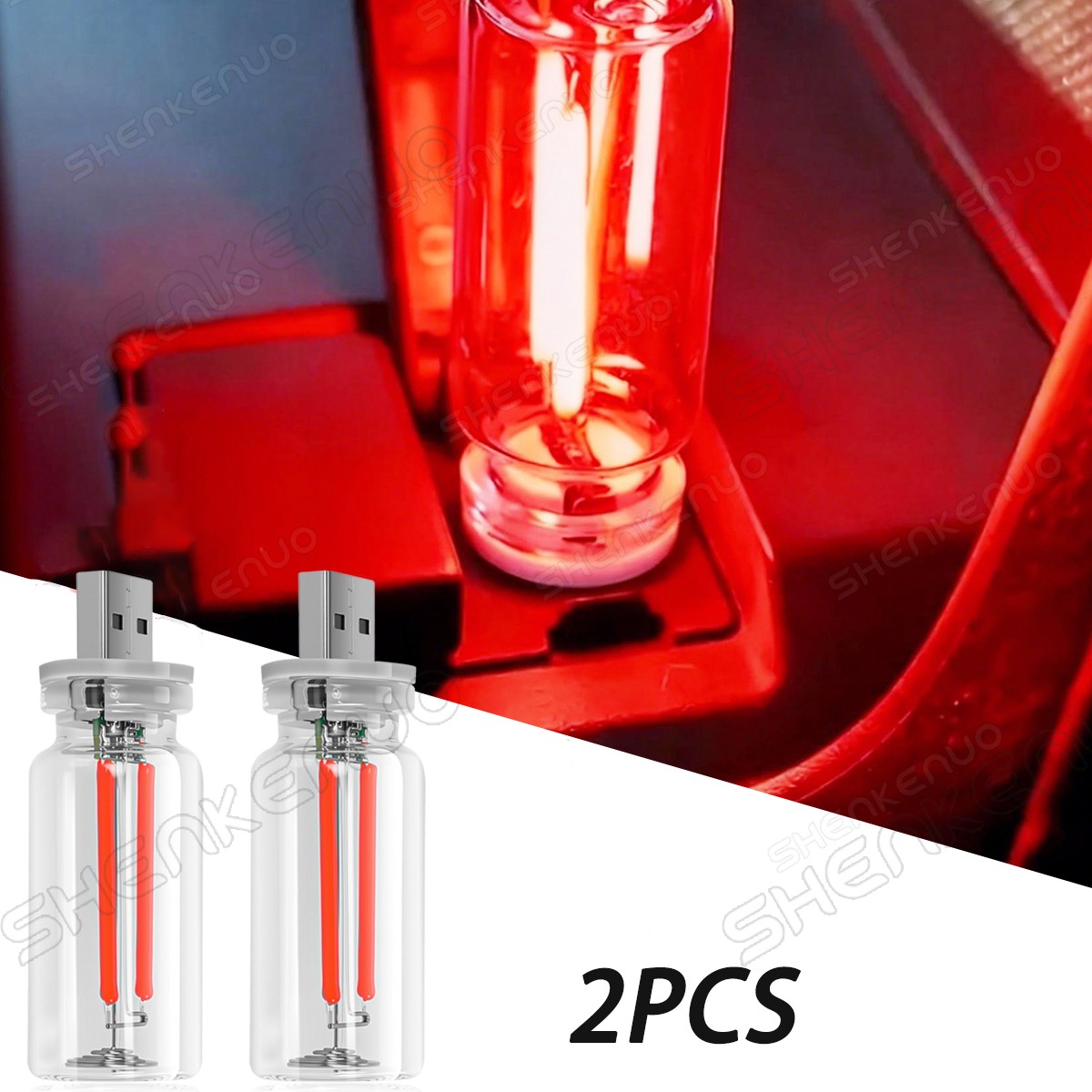 2PCS Car USB Night Light Touch Dimmable Mini Ambient Lamp Red for Vehicle & Home
