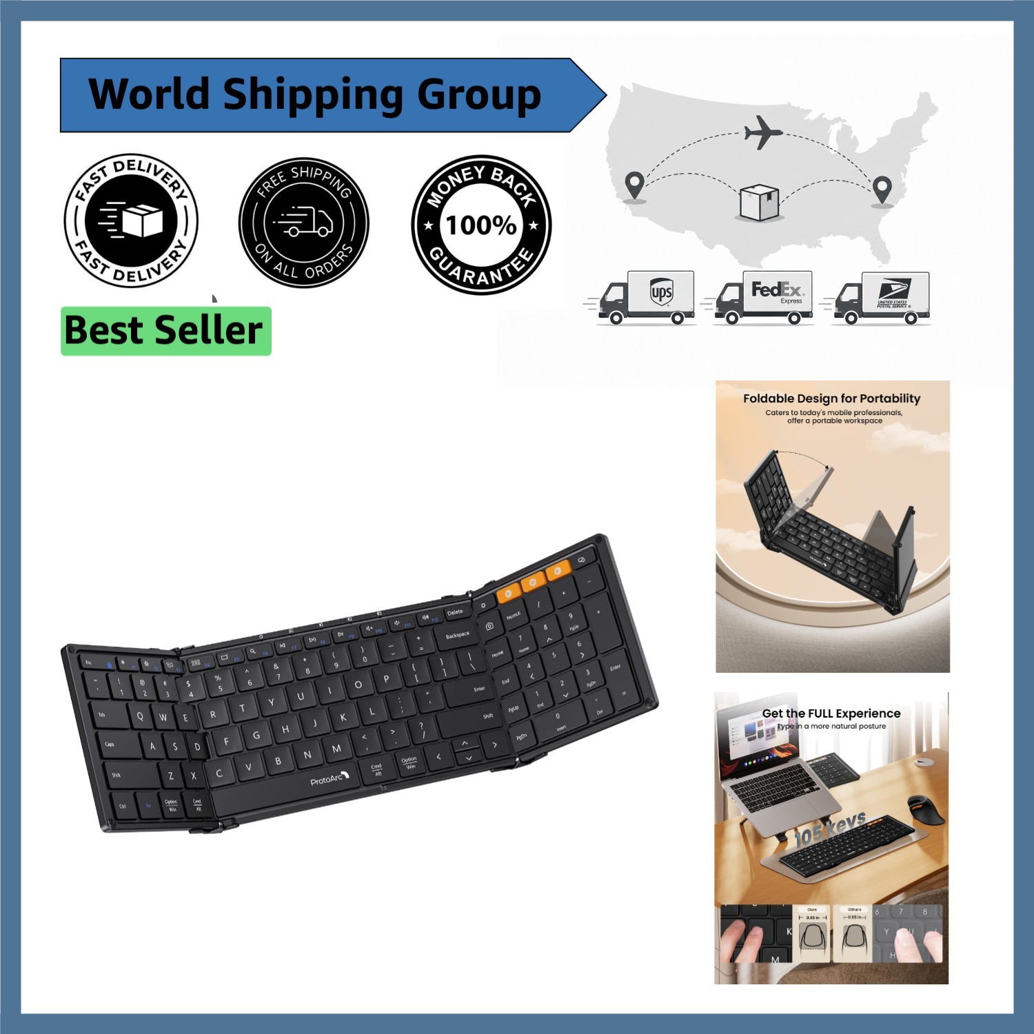 XK01 Foldable Bluetooth Keyboard - 105 Key Lightweight Travel Companion